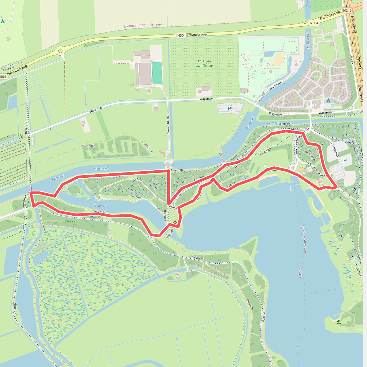 Blauwe route vanaf startpunt Klaregroetweg