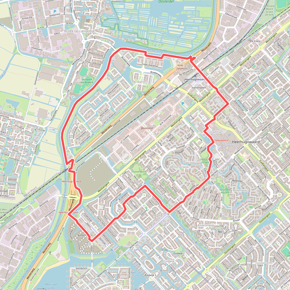 Oranje route vanaf startpunt Heerhugowaard Station 