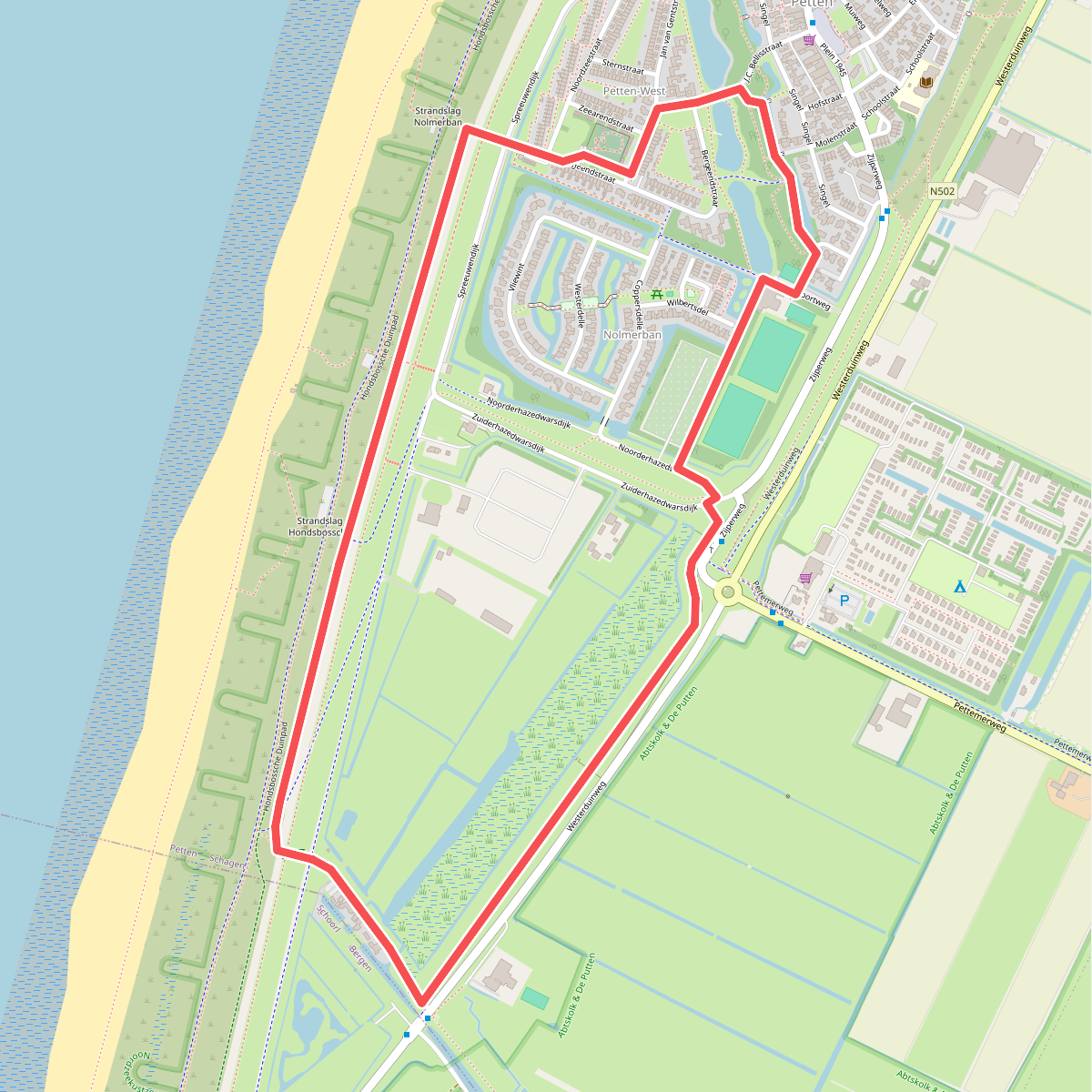 Oranje route vanaf startpunt Leipolder