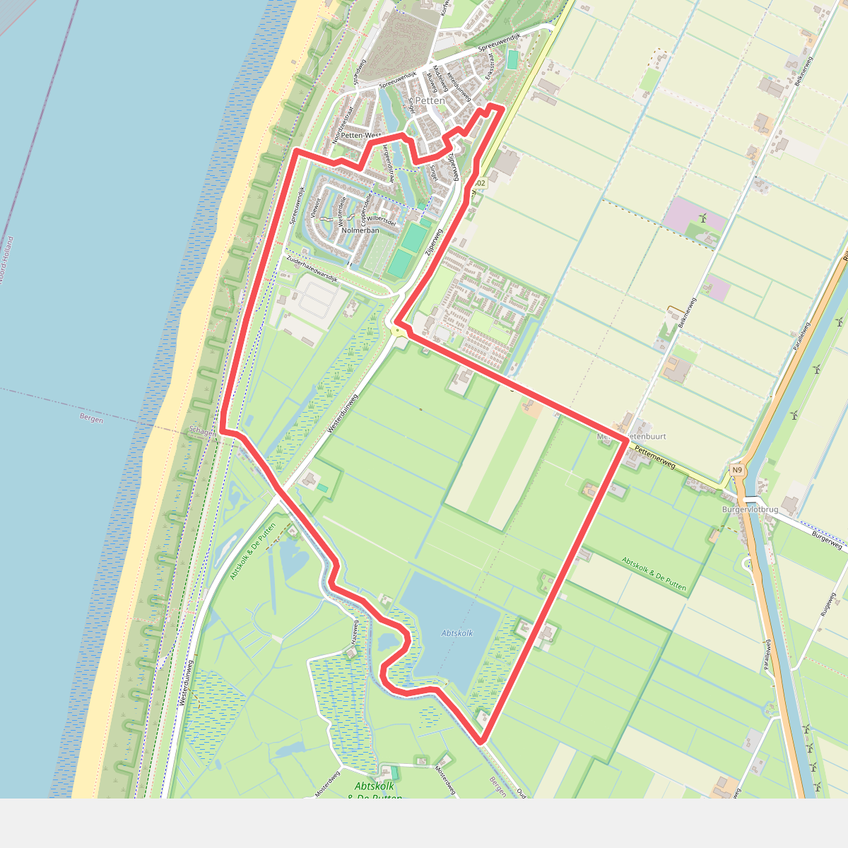 Rode route vanaf startpunt Leipolder