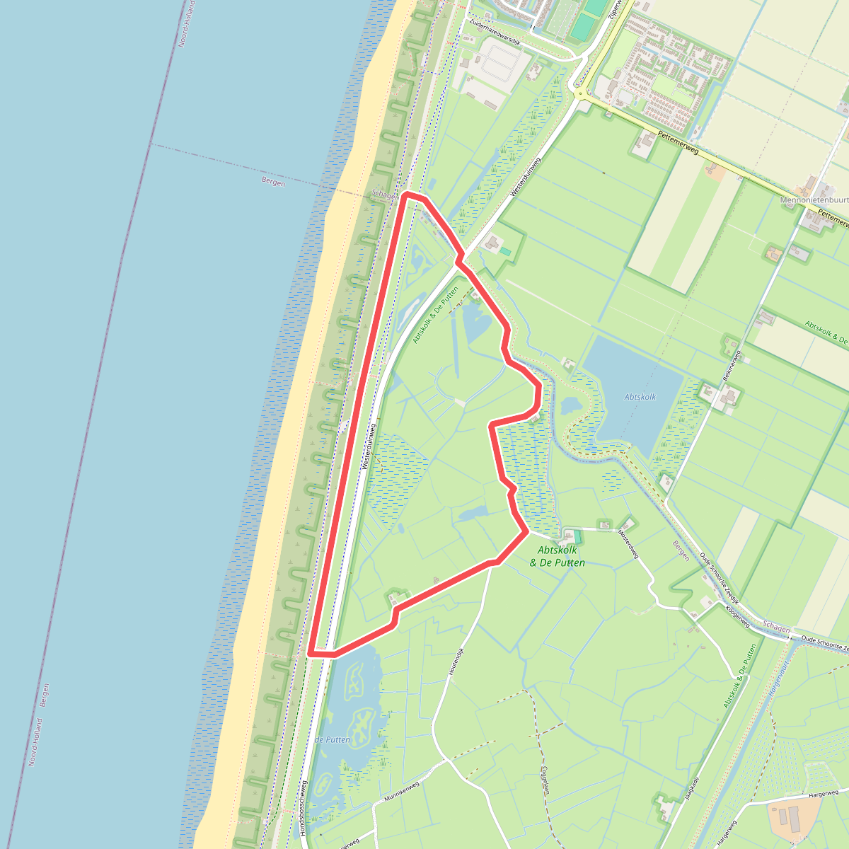 Blauwe route vanaf startpunt Leipolder