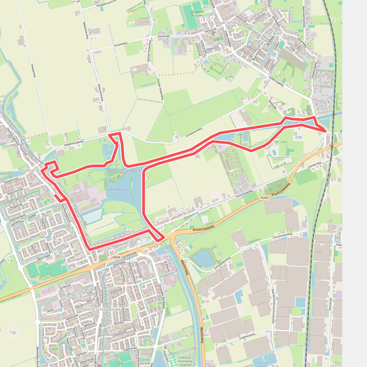 Blauwe route vanaf startpunt Oudkarspel