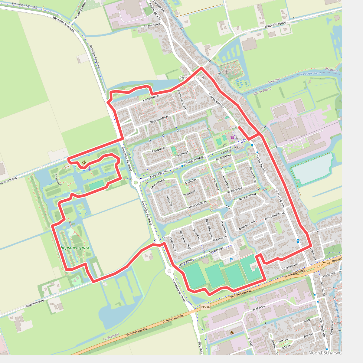 Gele route vanaf startpunt Oudkarspel 