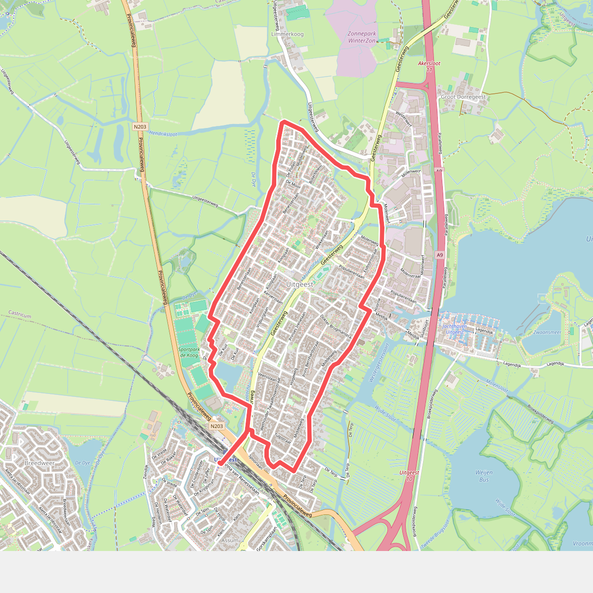 Blauwe route vanaf startpunt Uitgeest Station