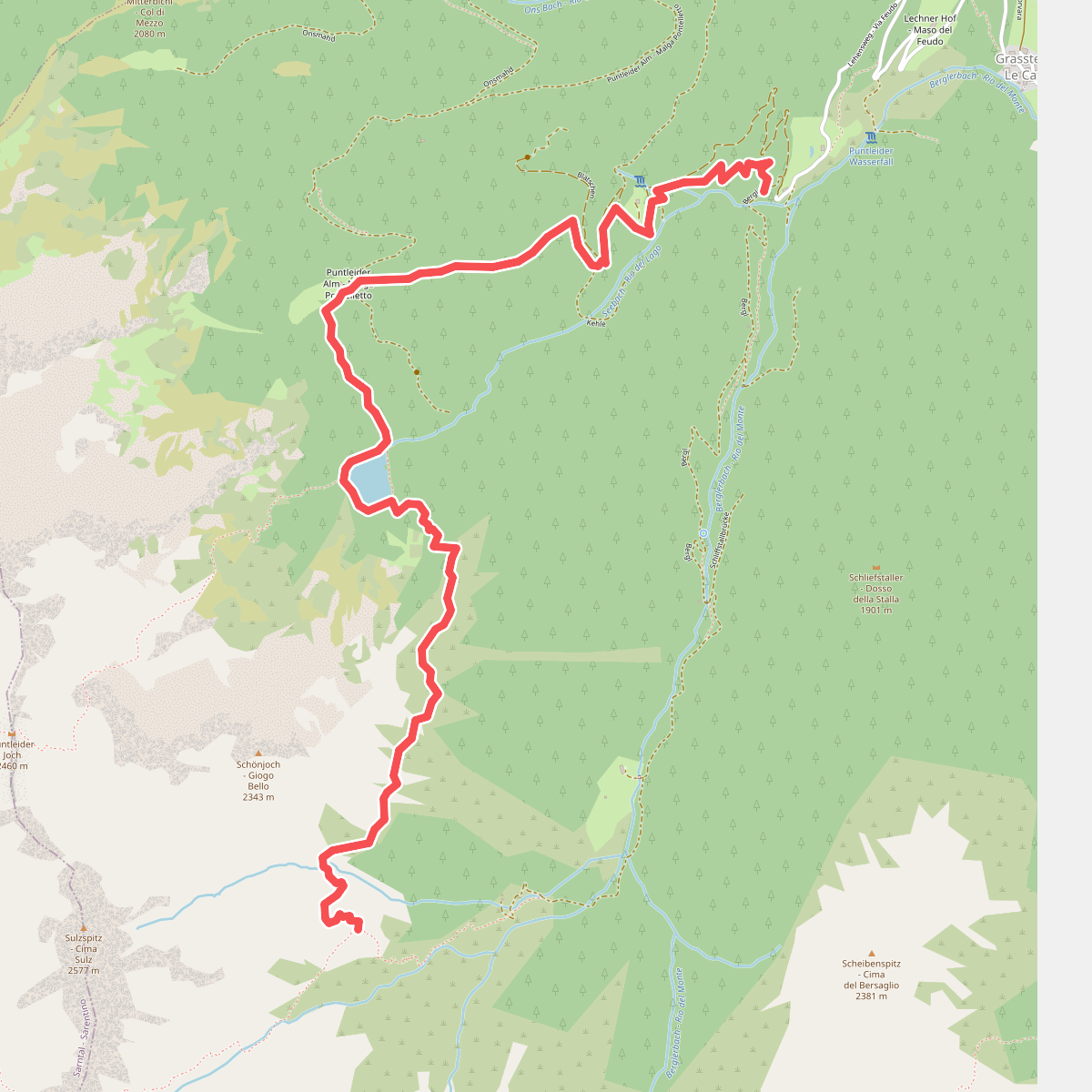 14 - Weg 15 (Grasstein) => Puntleider Alm - Puntleider See => Weg 15 (Traminer Scharte)