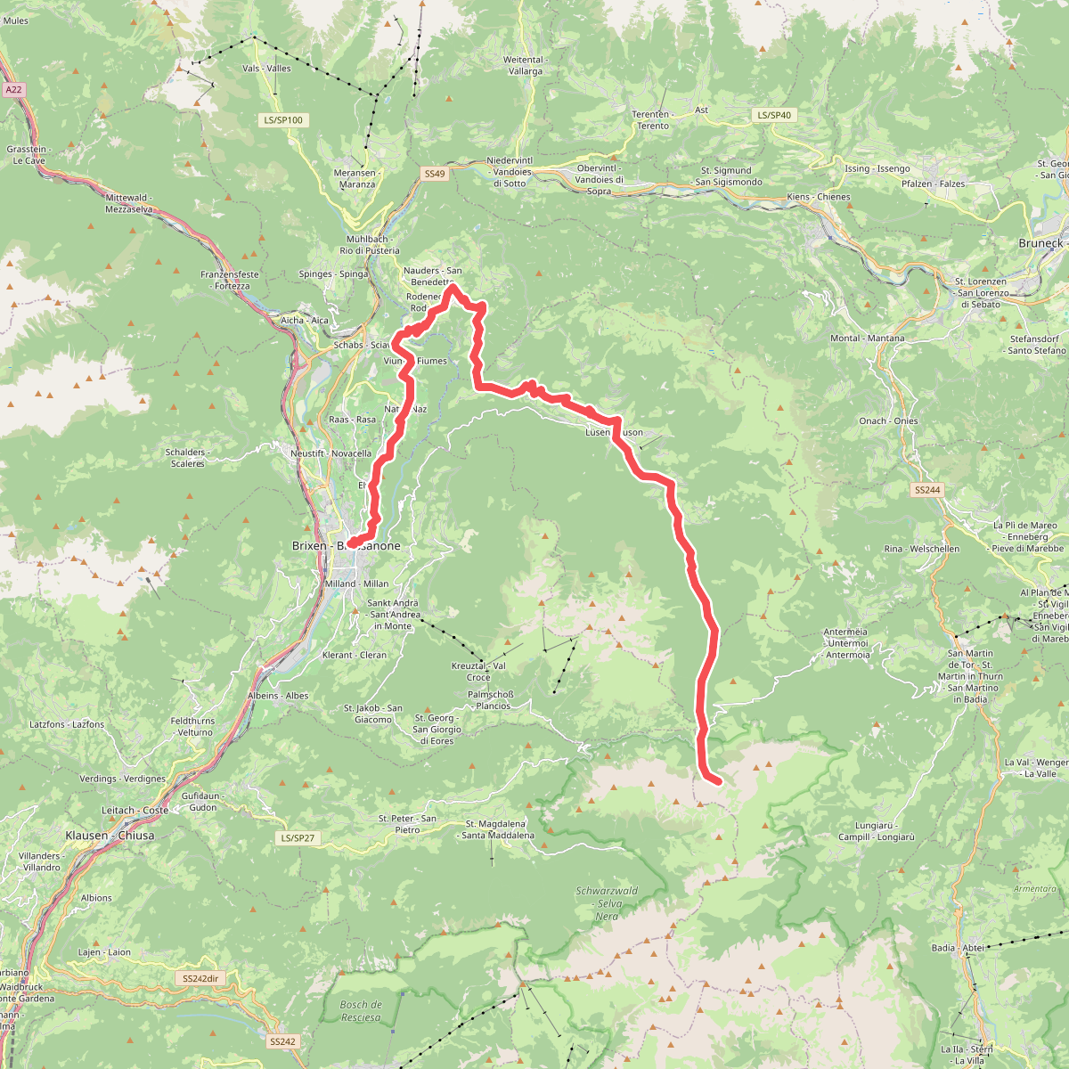 1 - Brixen => Natz => Rodeneck => Lüsen => AV2