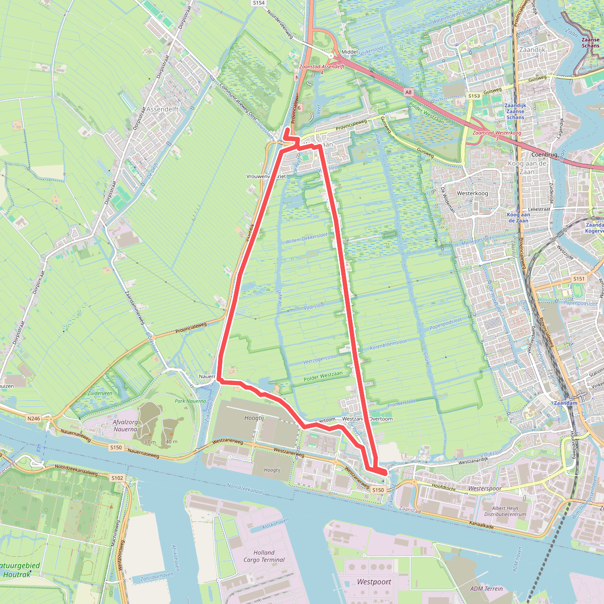 Nauernaroute (rood)