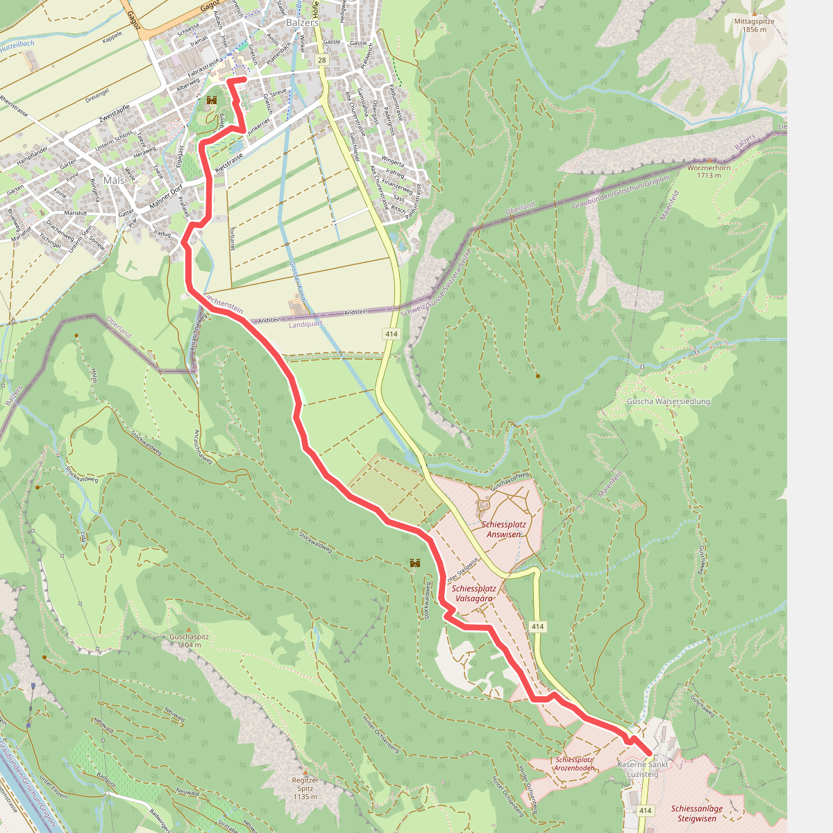 Balzers - Unter Steigwiesen (CH) - St. Luzisteig (CH)