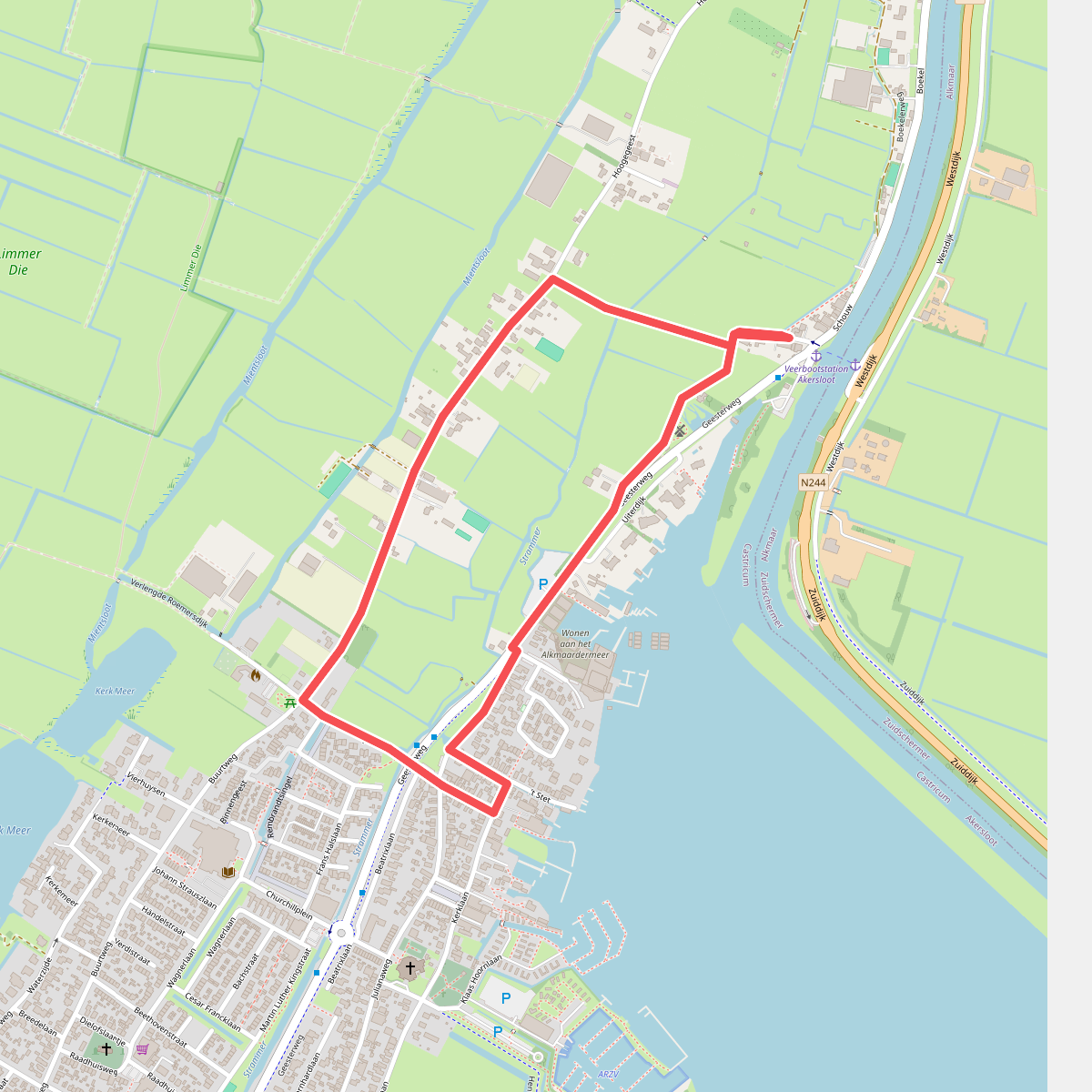 Oranje route vanaf startpunt Uiterdam
