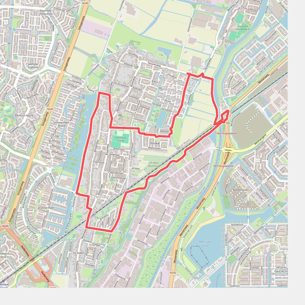 Groene route vanaf startpunt Sint Pancras