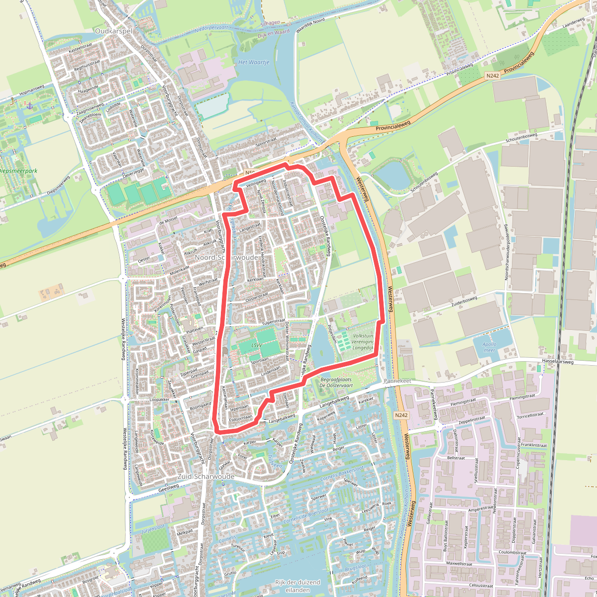 Groene route vanaf startpunt Noord-Scharwoude 
