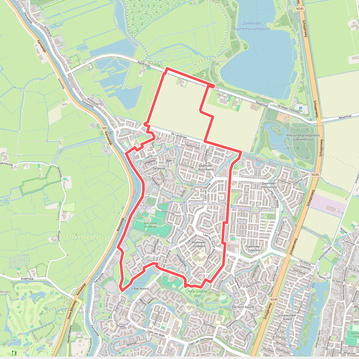 Blauwe route vanaf startpunt Koedijk