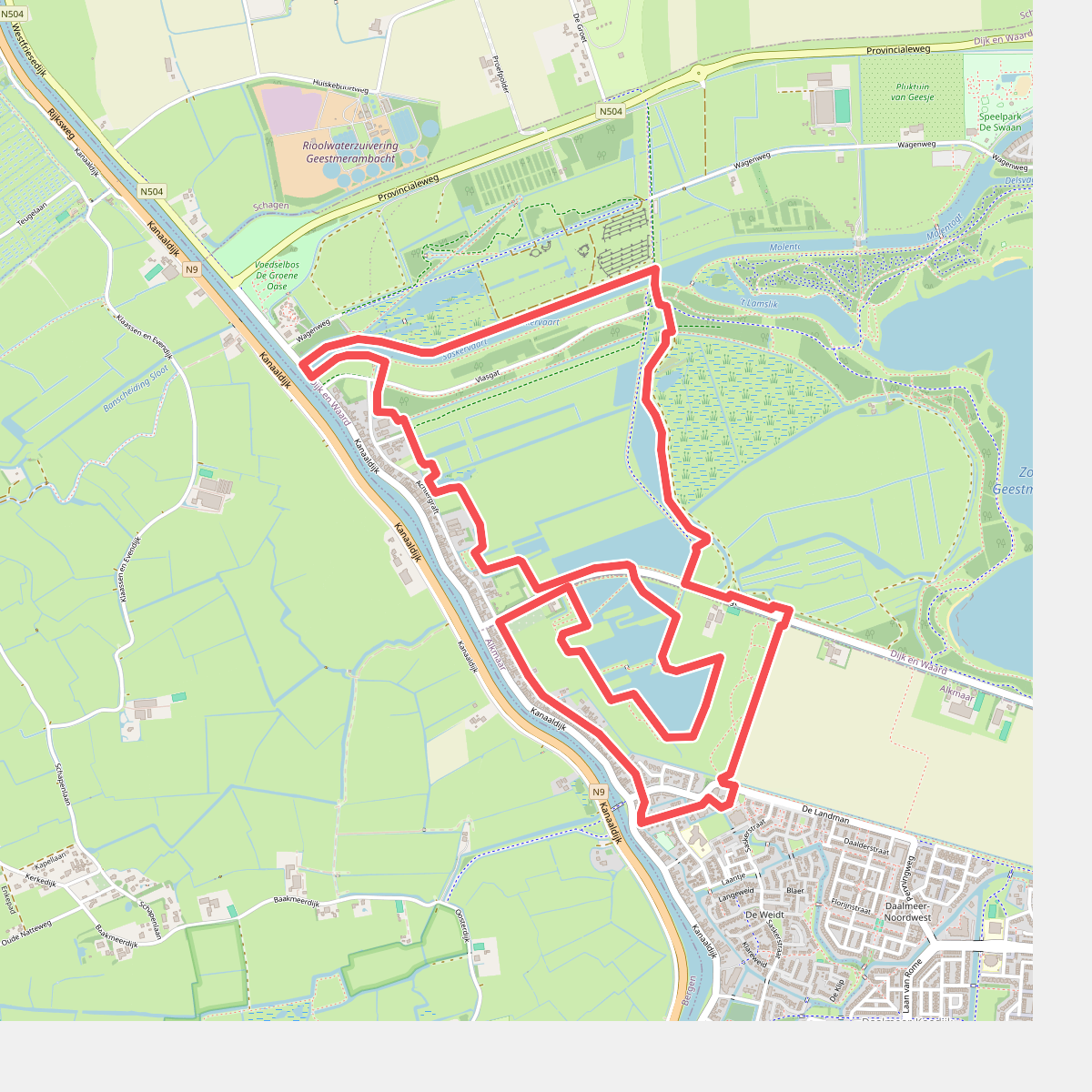 Gele route vanaf startpunt Koedijk