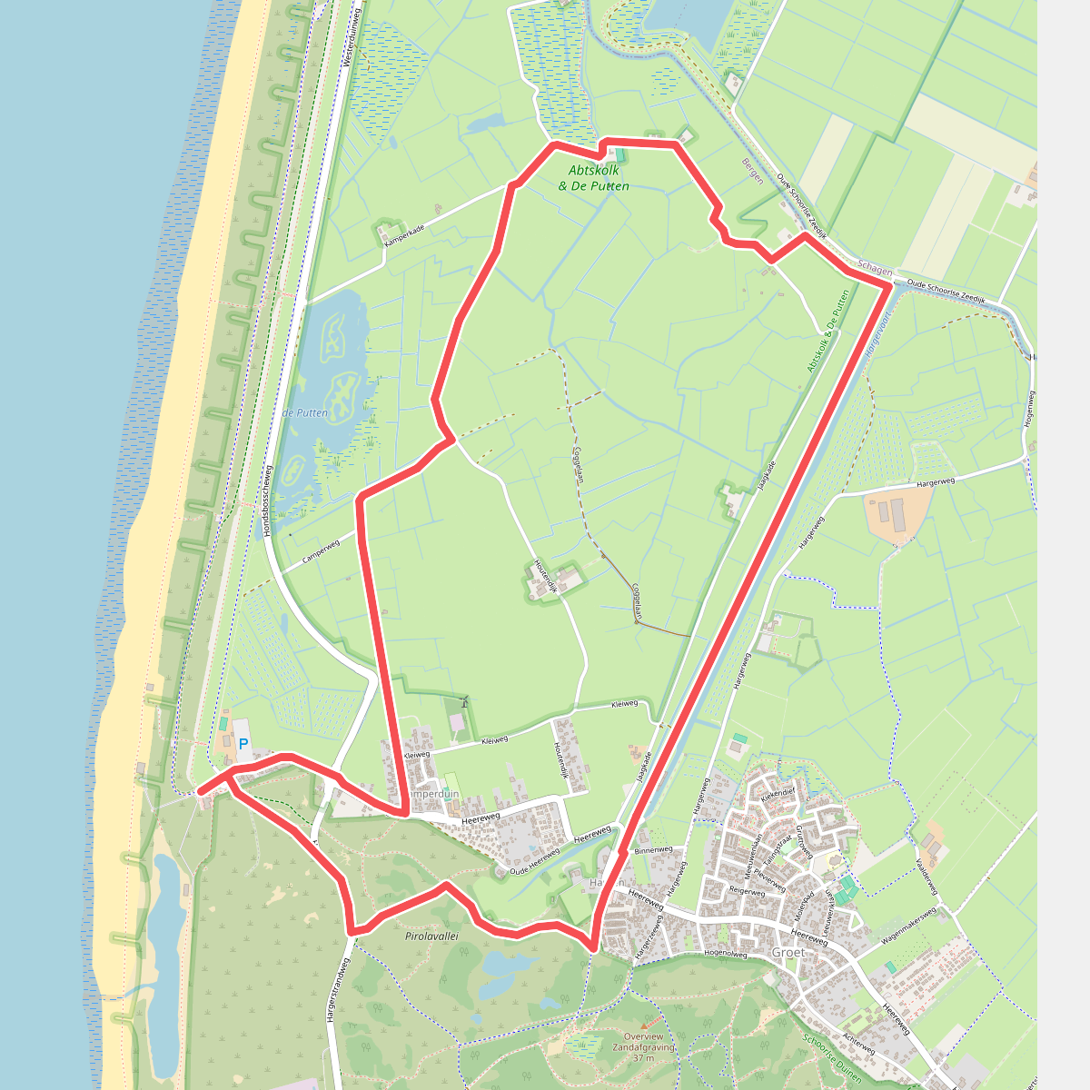 Groene route vanaf startpunt Camperduin