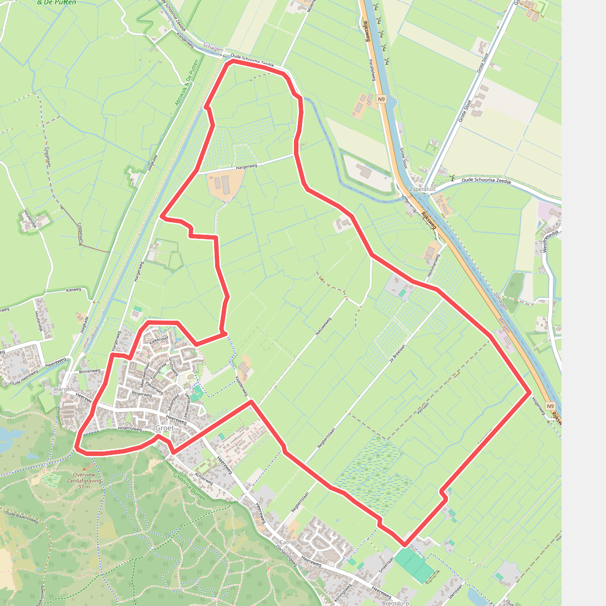 Blauwe route vanaf startpunt Hargen-Groet