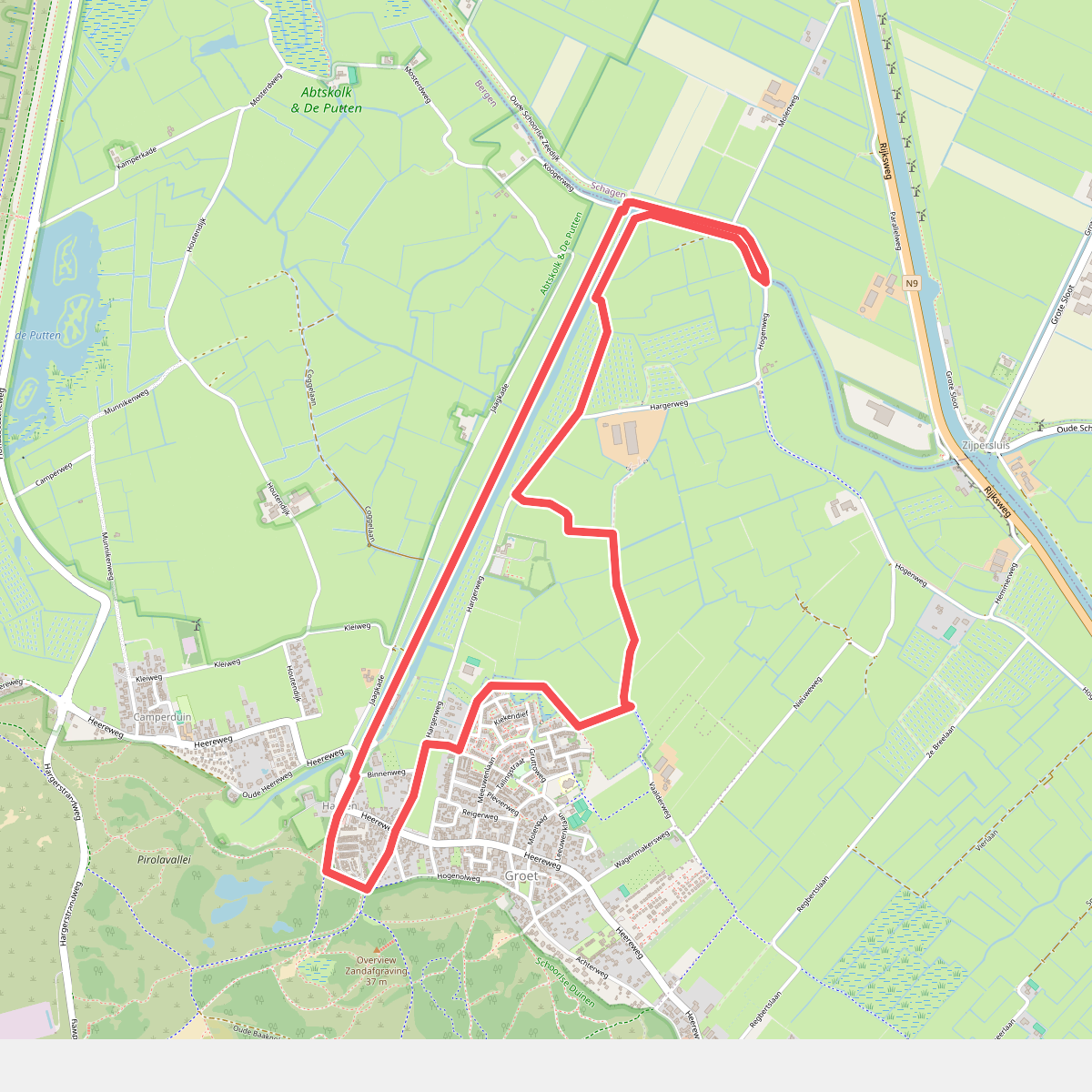 Oranje route vanaf startpunt Hargen-Groet