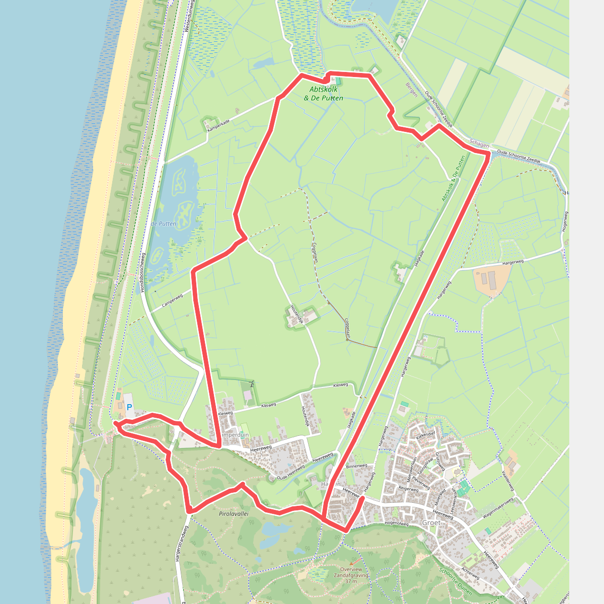 Groene route vanaf startpunt Hargen-Groet