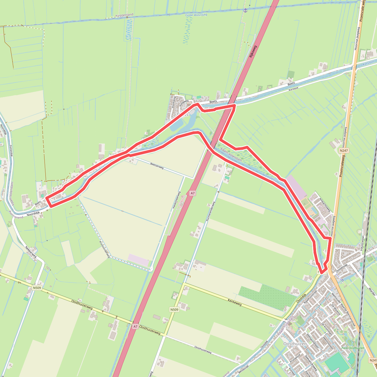 Groene route vanaf startpunt Oosthuizen