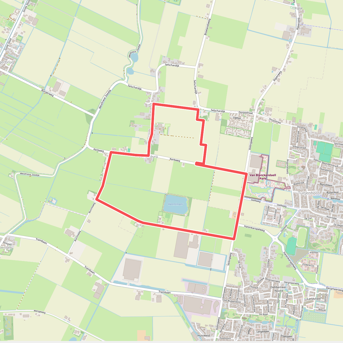Zeegroene route vanaf startpunt Eenigenburg