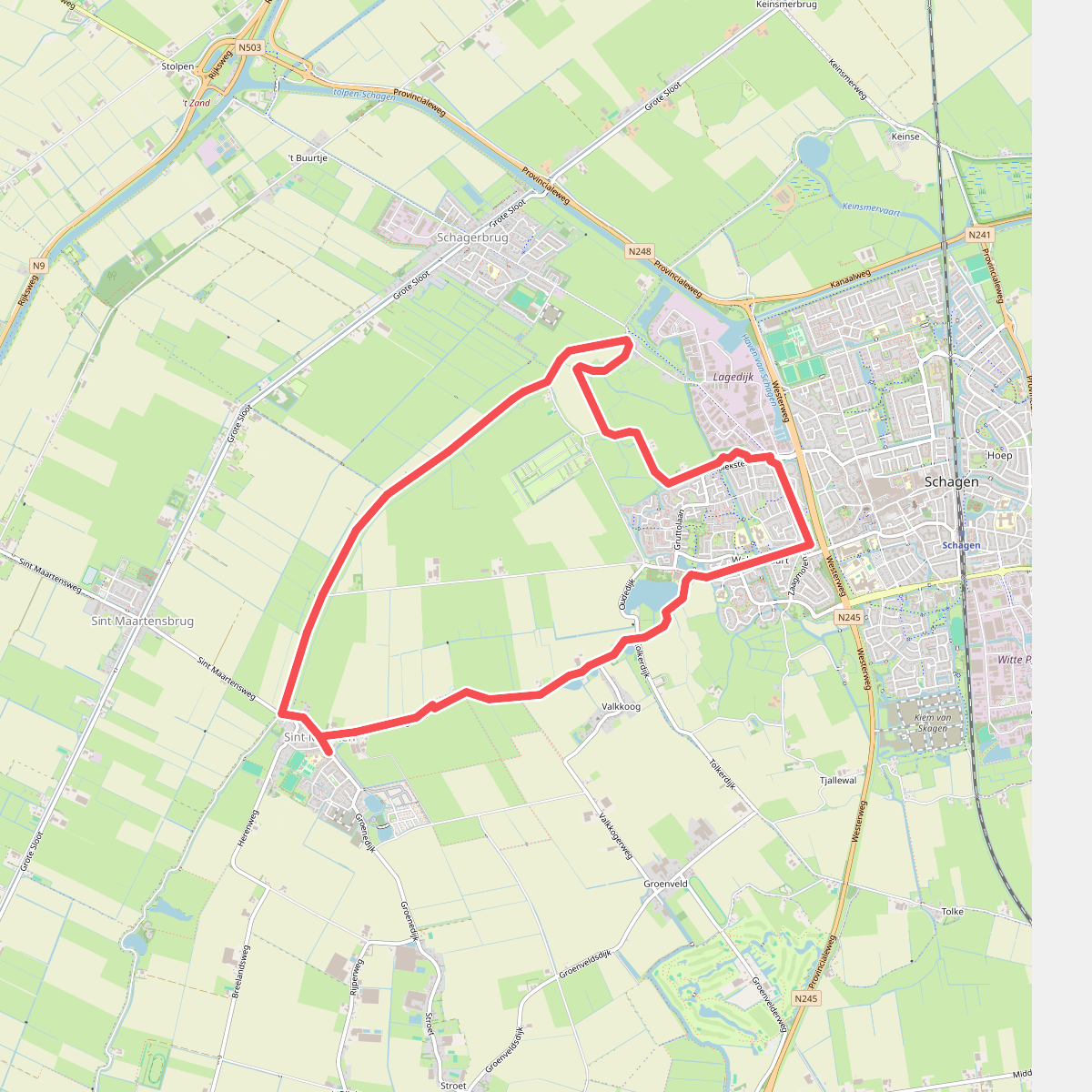 Paarse route vanaf startpunt Sint Maarten