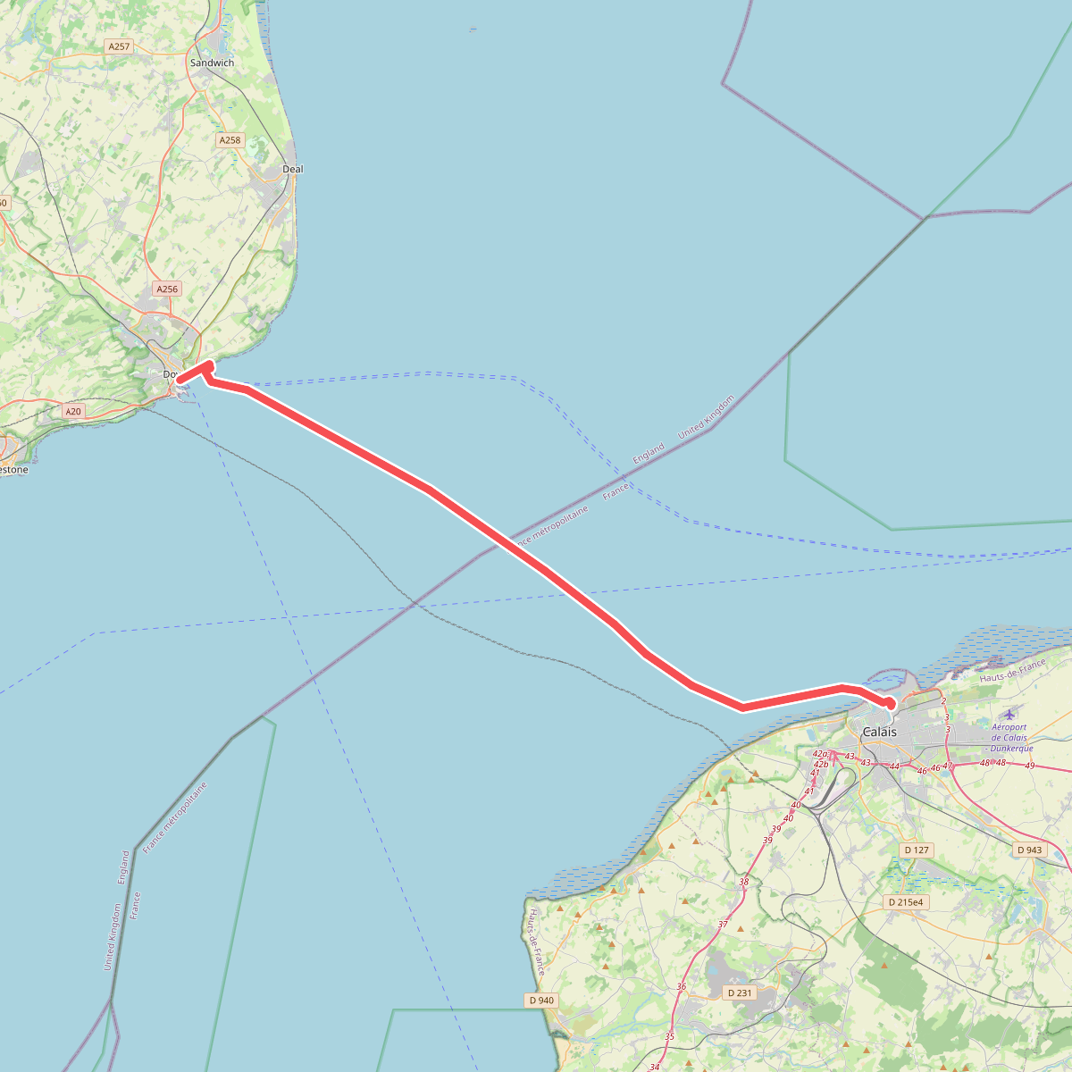 European walking route E2, UK, Dover-Calais ferry