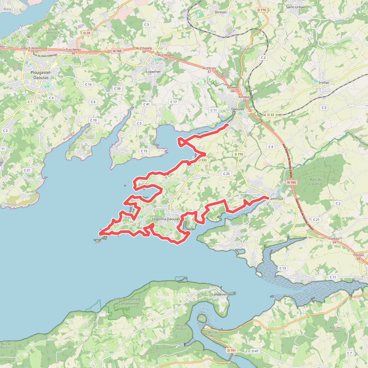 Chemin des Douaniers, Brest - Le Faou, variante côtière