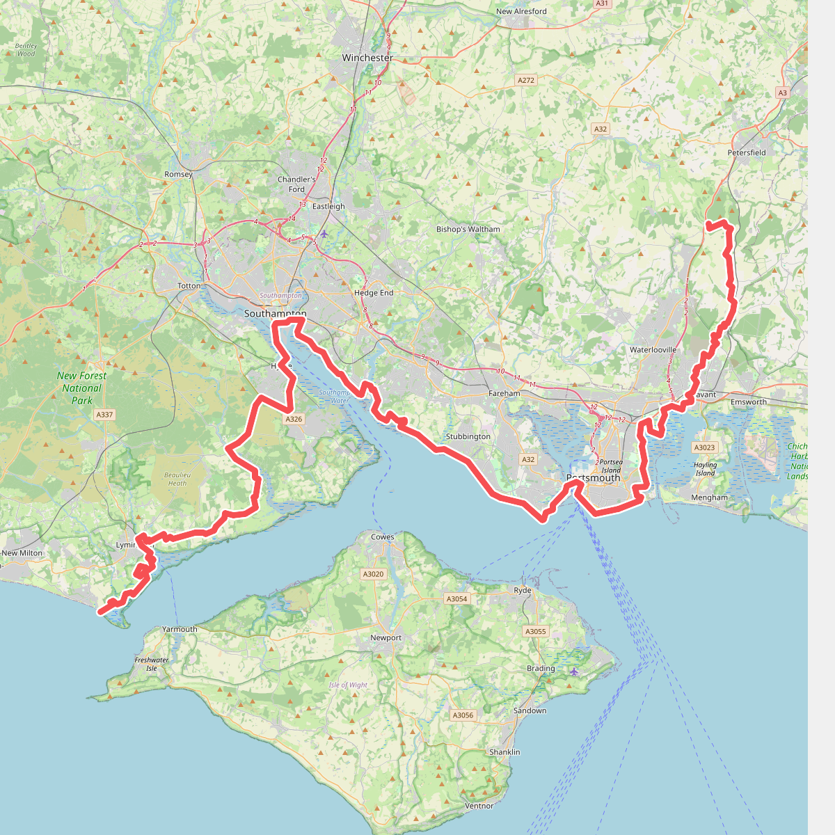 European walking route E9, Milford on Sea to Queen Elizabeth Country Park