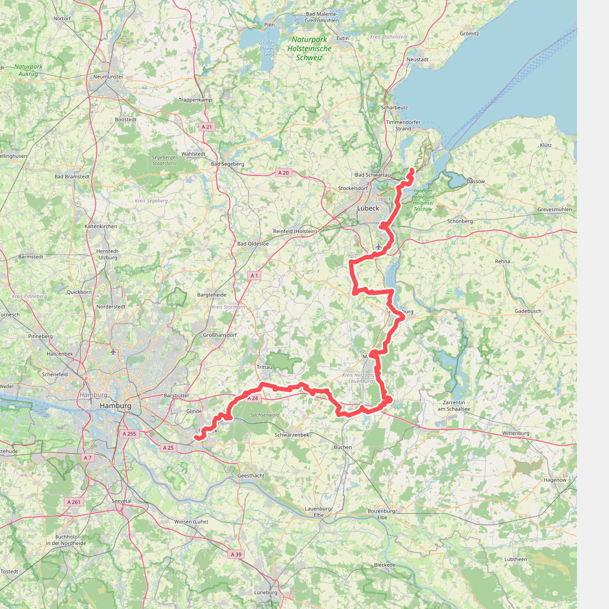 Europäischer Fernwanderweg E9, Deutschland, Schleswig-Holstein (Ost)