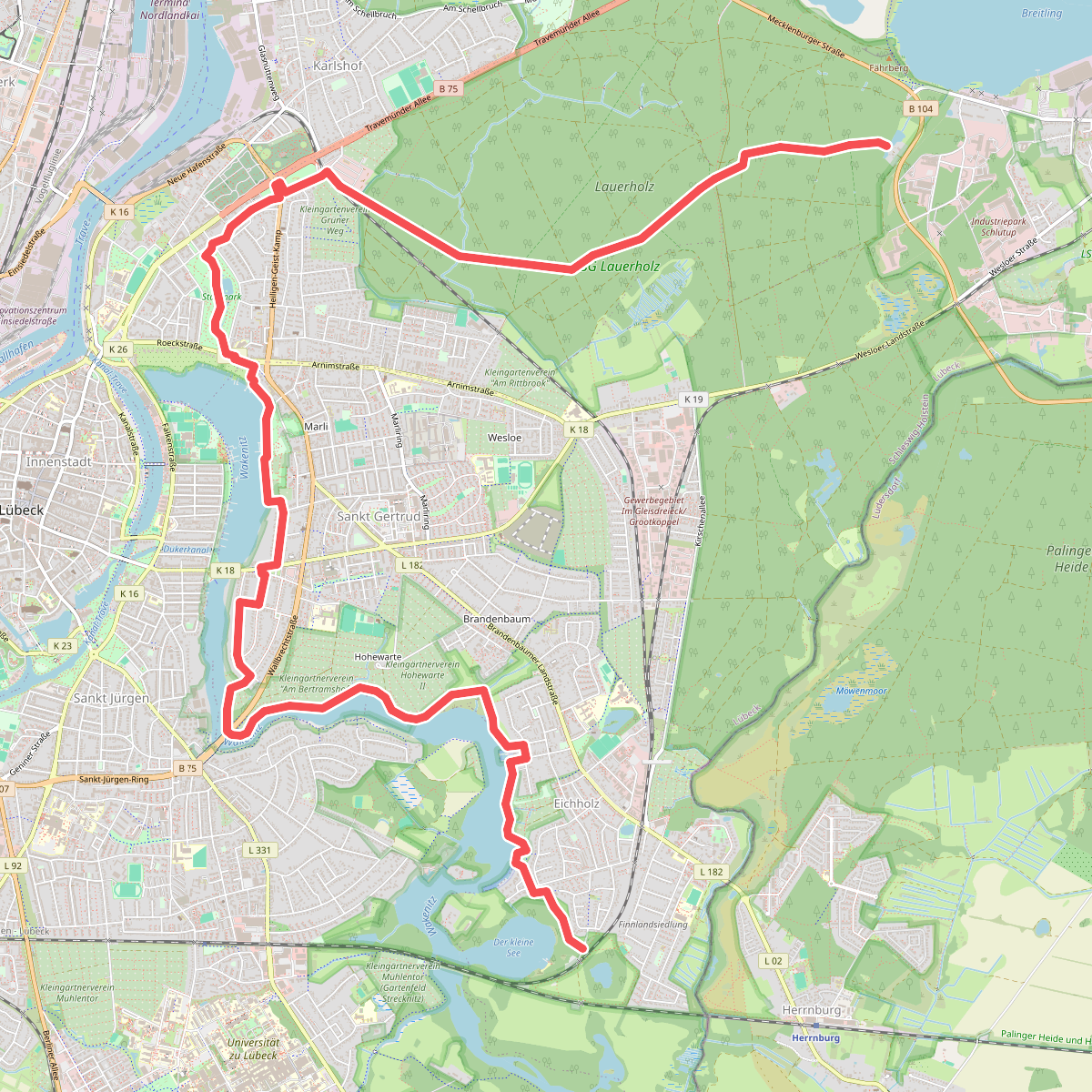 European Long distance path E1 - part Germany, Schleswig-Holstein (alternative route Lübeck)