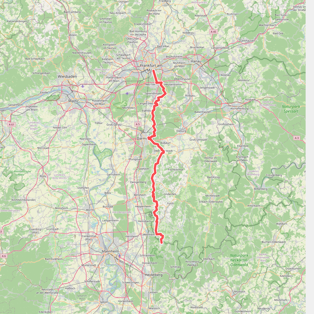 Europäischer Fernwanderweg E1 - Teil Deutschland, Hessen (Gebiet Odenwald Nord)