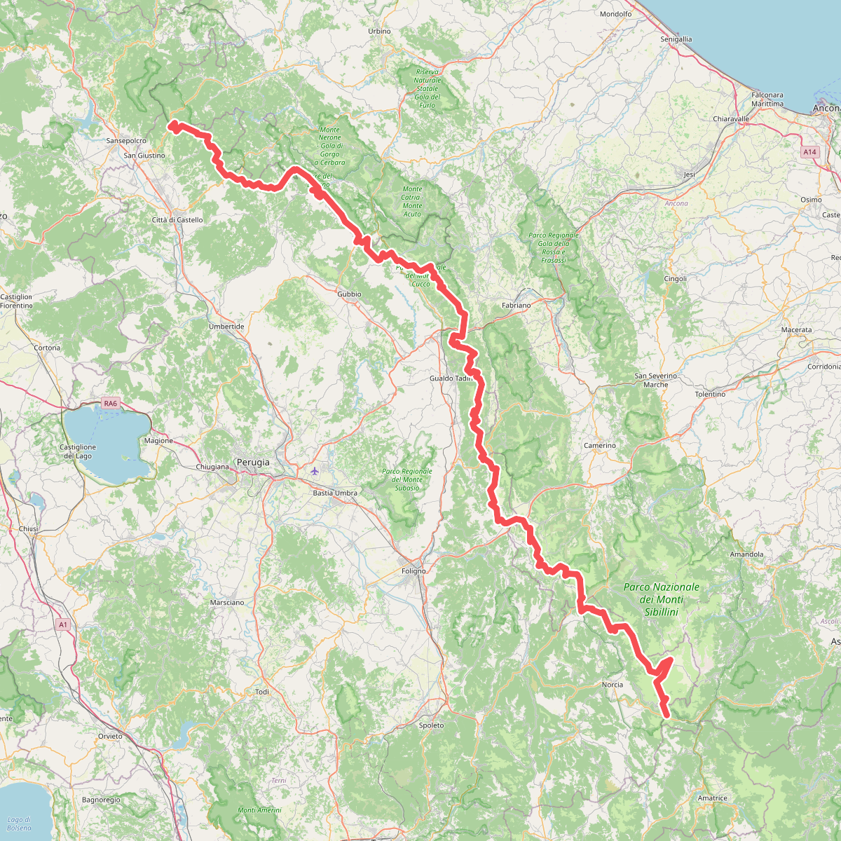 Sentiero europeo E1, Italia - Umbria/Marche