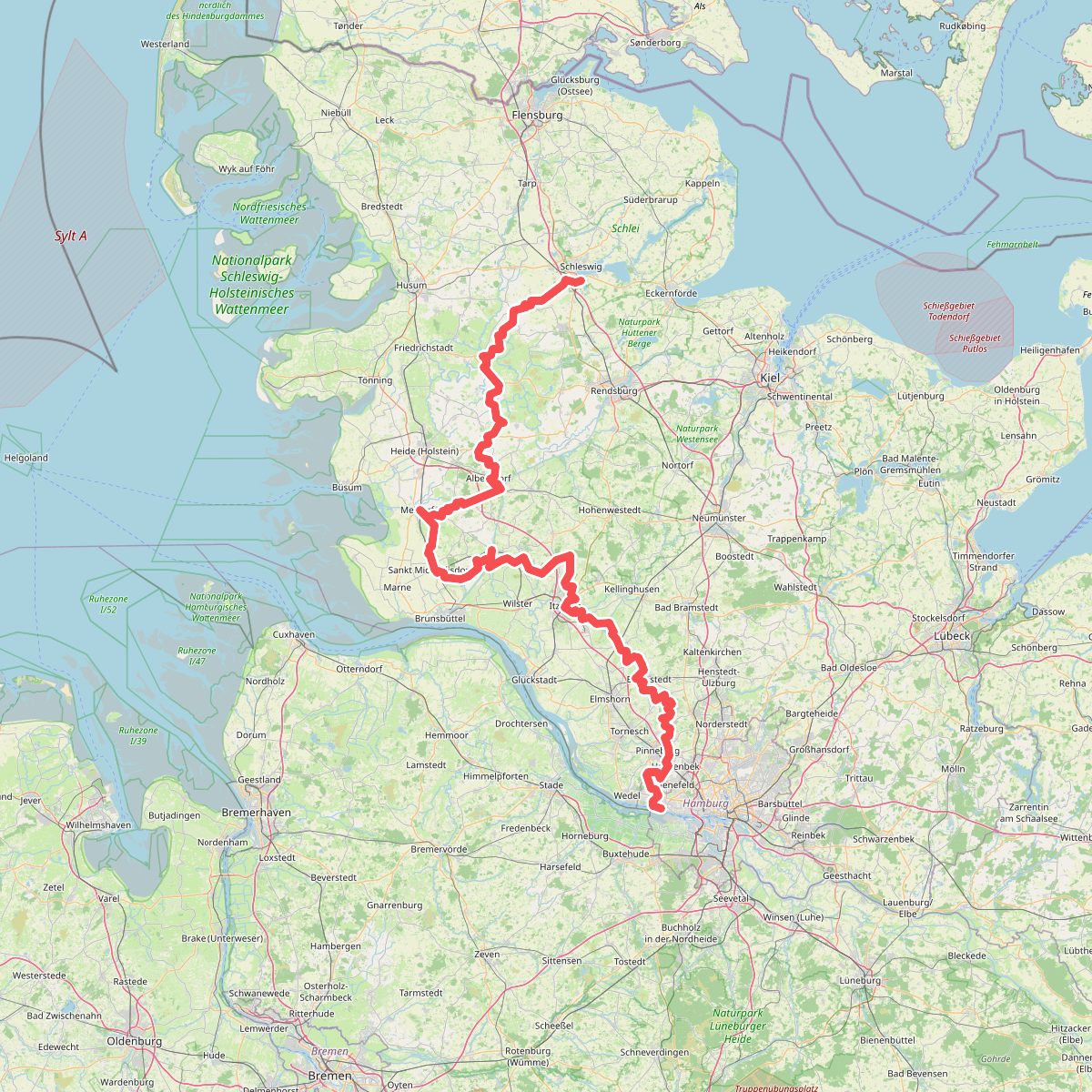 Wanderweg Schlei-Eider-Elbe / Fernwanderweg E1, Schleswig-Holstein, Westvariante