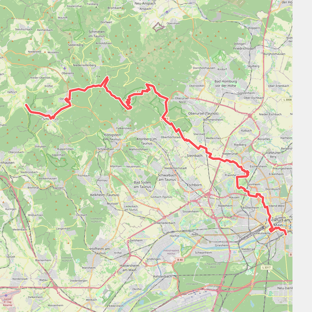 Europäischer Fernwanderweg E1 - Teil Deutschland, Hessen (Gebiet Taunus Ost)