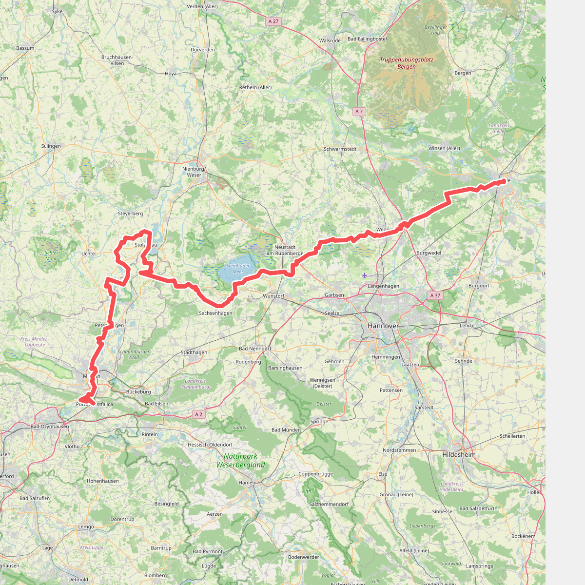 Nord Süd Trail, Abschnitt Celle - Porta Westfalica