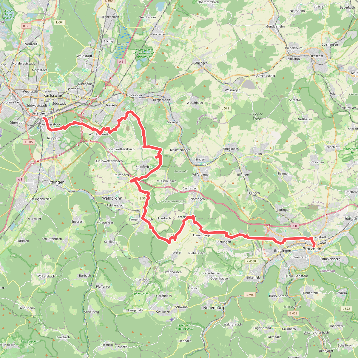 Nord Süd Trail, Abschnitt Karlsruhe - Pforzheim