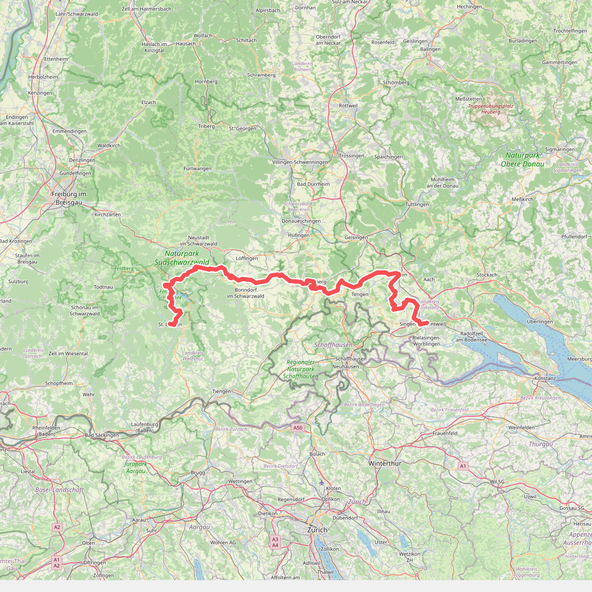 Nord Süd Trail, Abschnitt St. Blasien - Singen (Hohentwiel)