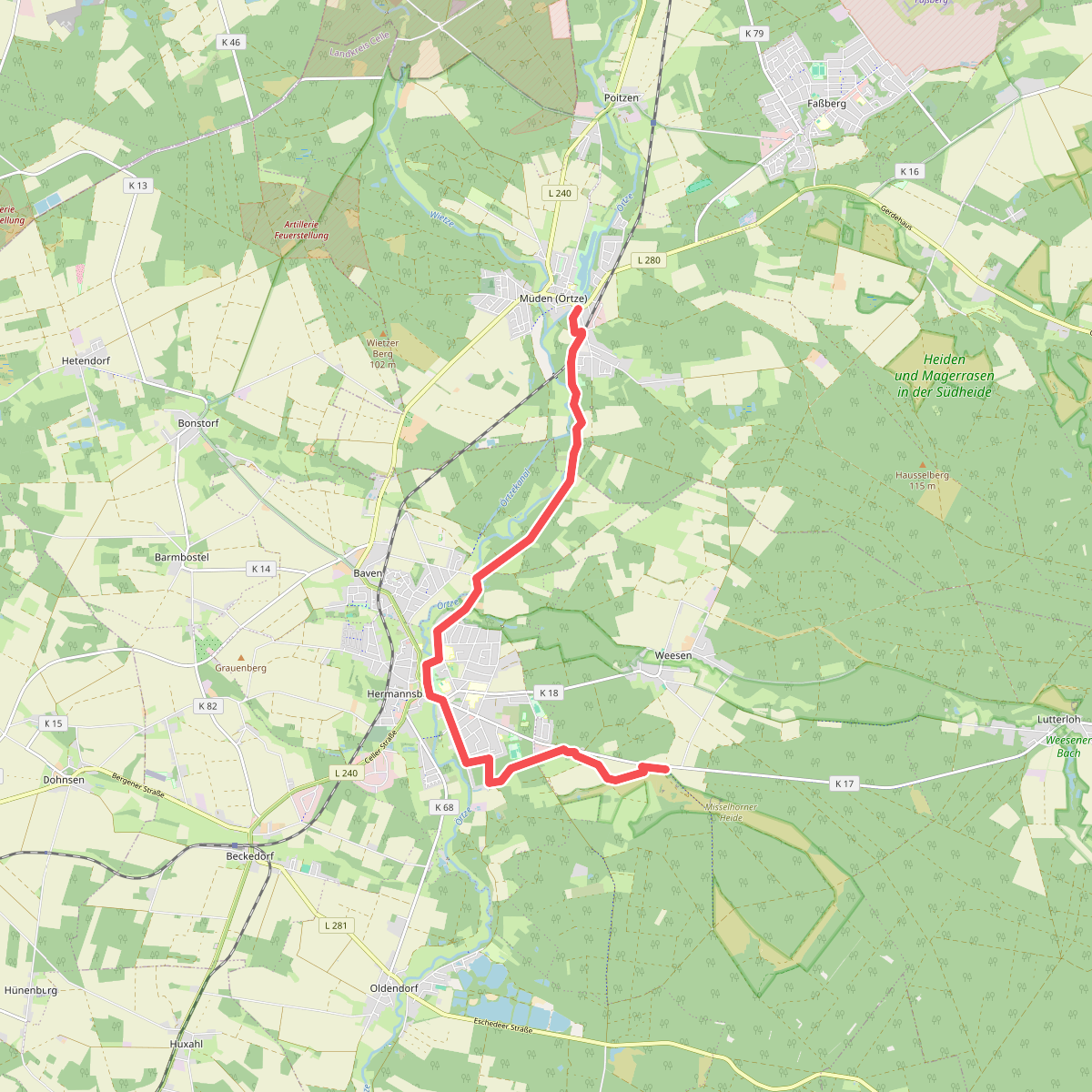 Heidschnuckenweg, Zugangsweg Hermannsburg (Variante der Etappe 11)