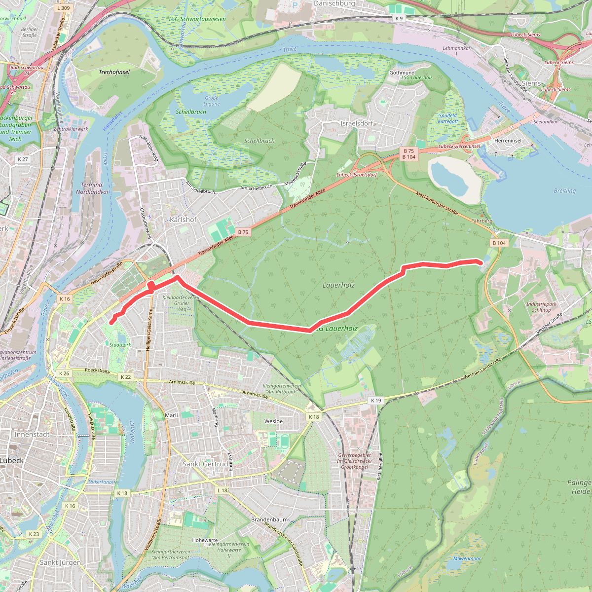 Europäischer Fernwanderweg E6, Deutschland, Exkurs Lübeck-Ost