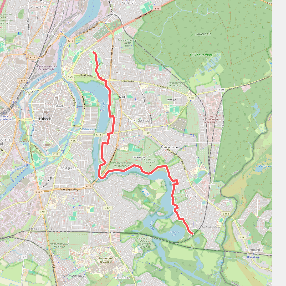 Europäischer Fernwanderweg E6, Deutschland, Exkurs Lübeck-Süd