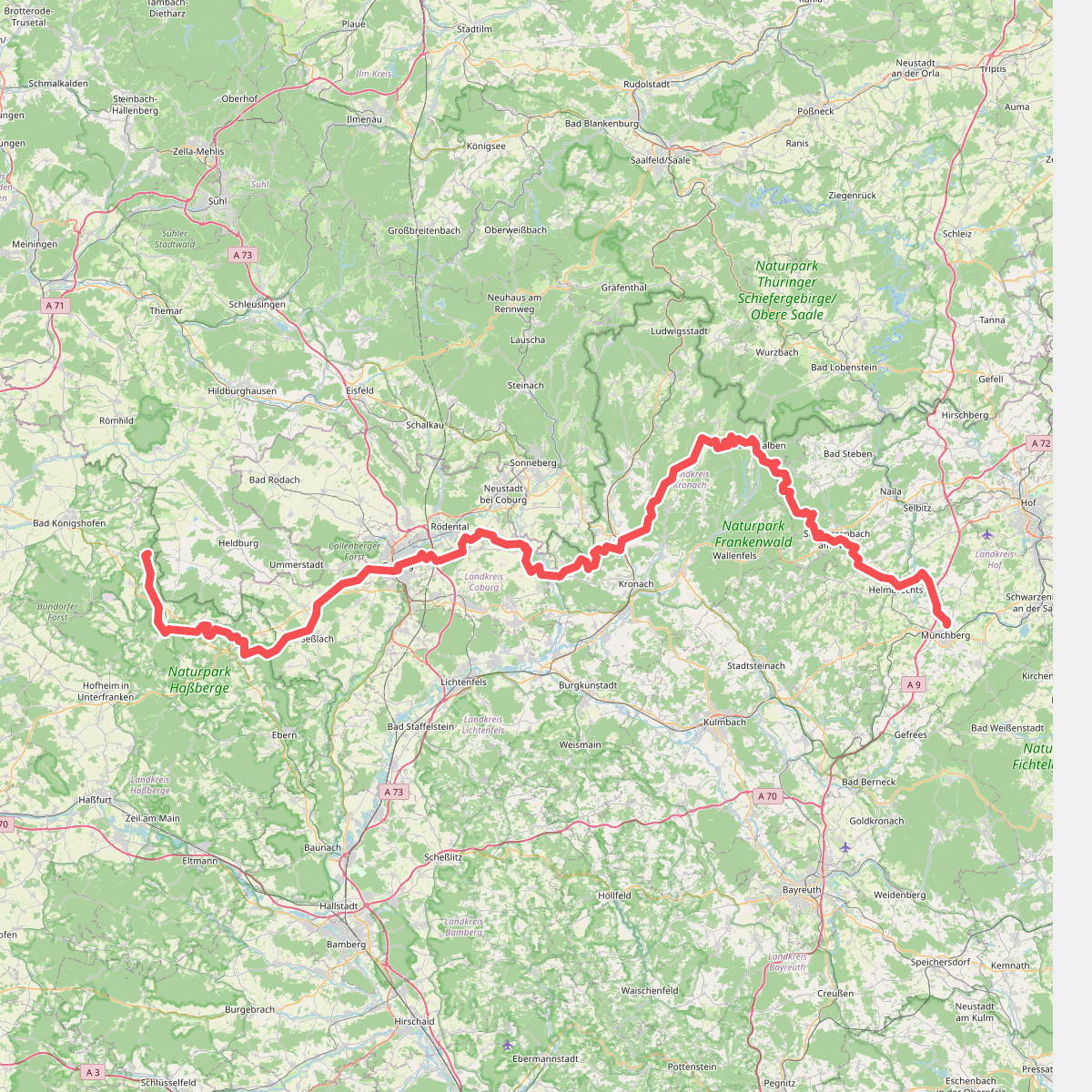 Europäischer Fernwanderweg E6, Deutschland, Frankenwald