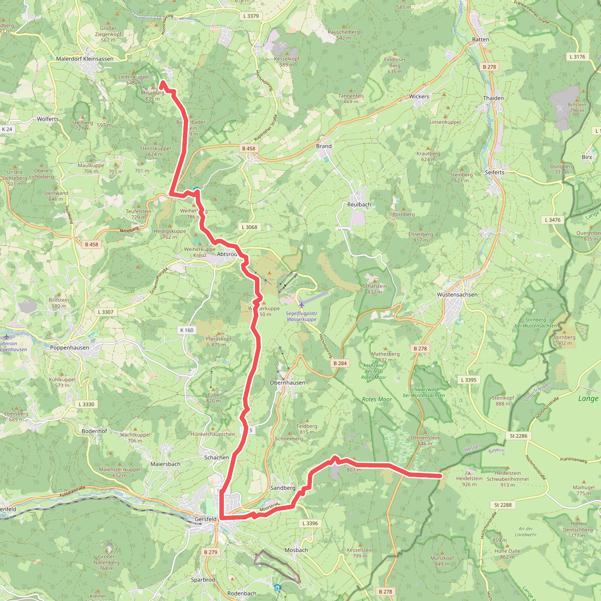 Europäischer Fernwanderweg E3 und E6, Hessische Rhön (Milseburg - Heidelstein)