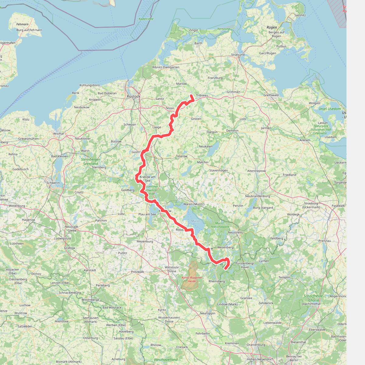 Europäischer Fernwanderweg E10, Deutschland, Mecklenburg