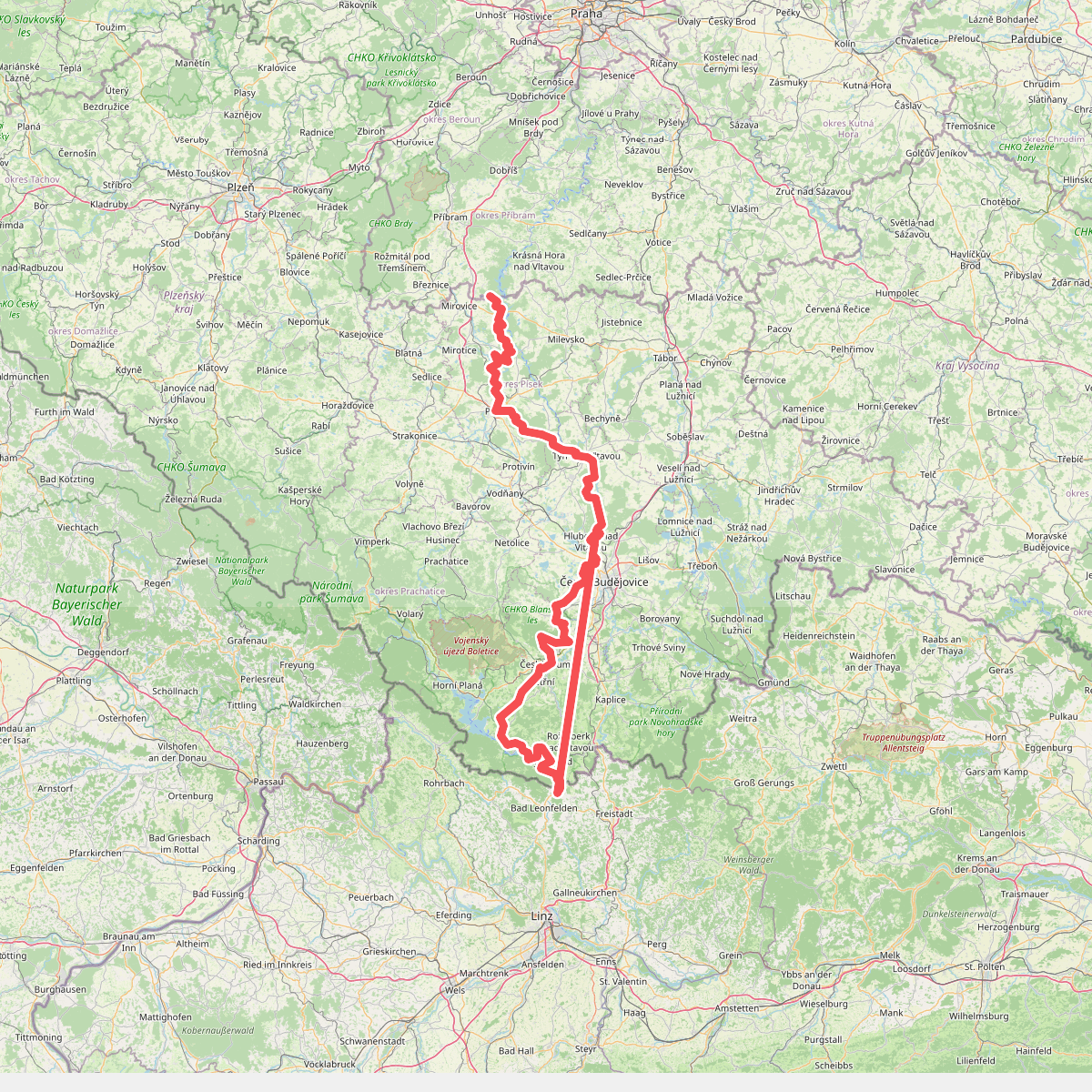 Evropská dálková trasa E10, Česká republika, Jižní Čechy
