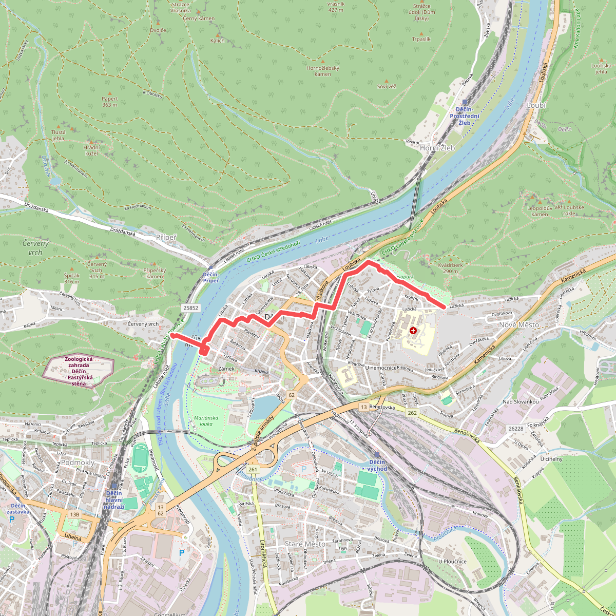 [Č] Děčín (Tyršův most) – Děčín (nemocnice)