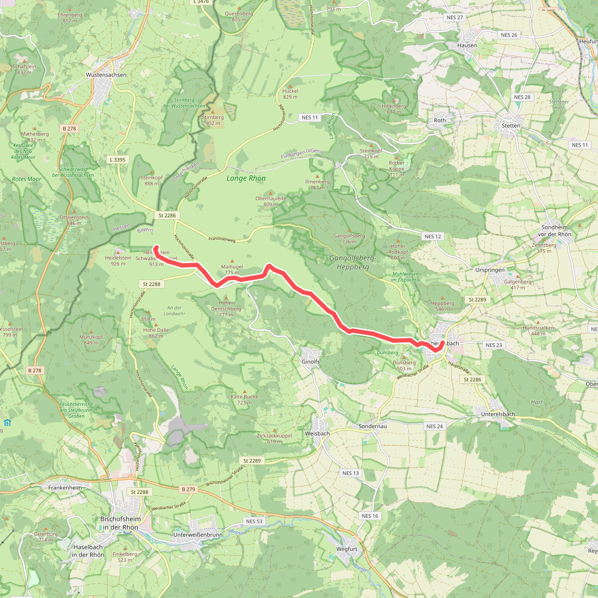 Hochrhöner Zubringer Oberelsbach => Heidelstein