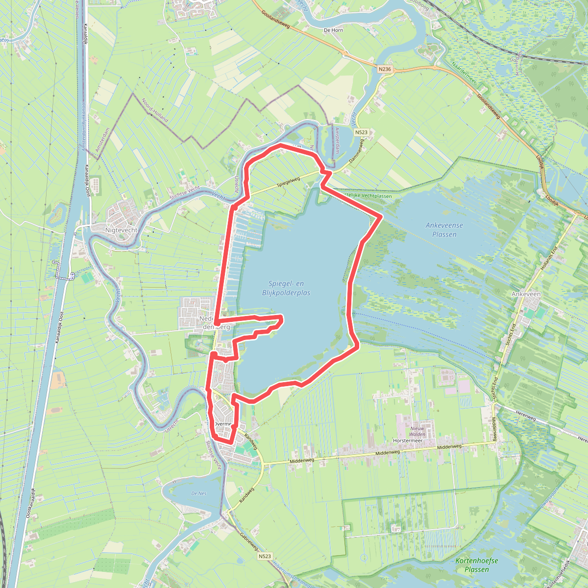 Spiegelplasroute (blauw)
