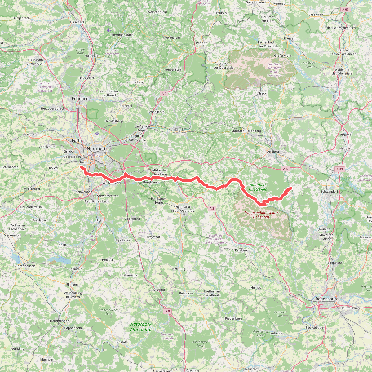 Wanderweg Jakobsweg Tillyschanz > Nürnberg, Abschnitt Ensdorf - Stein