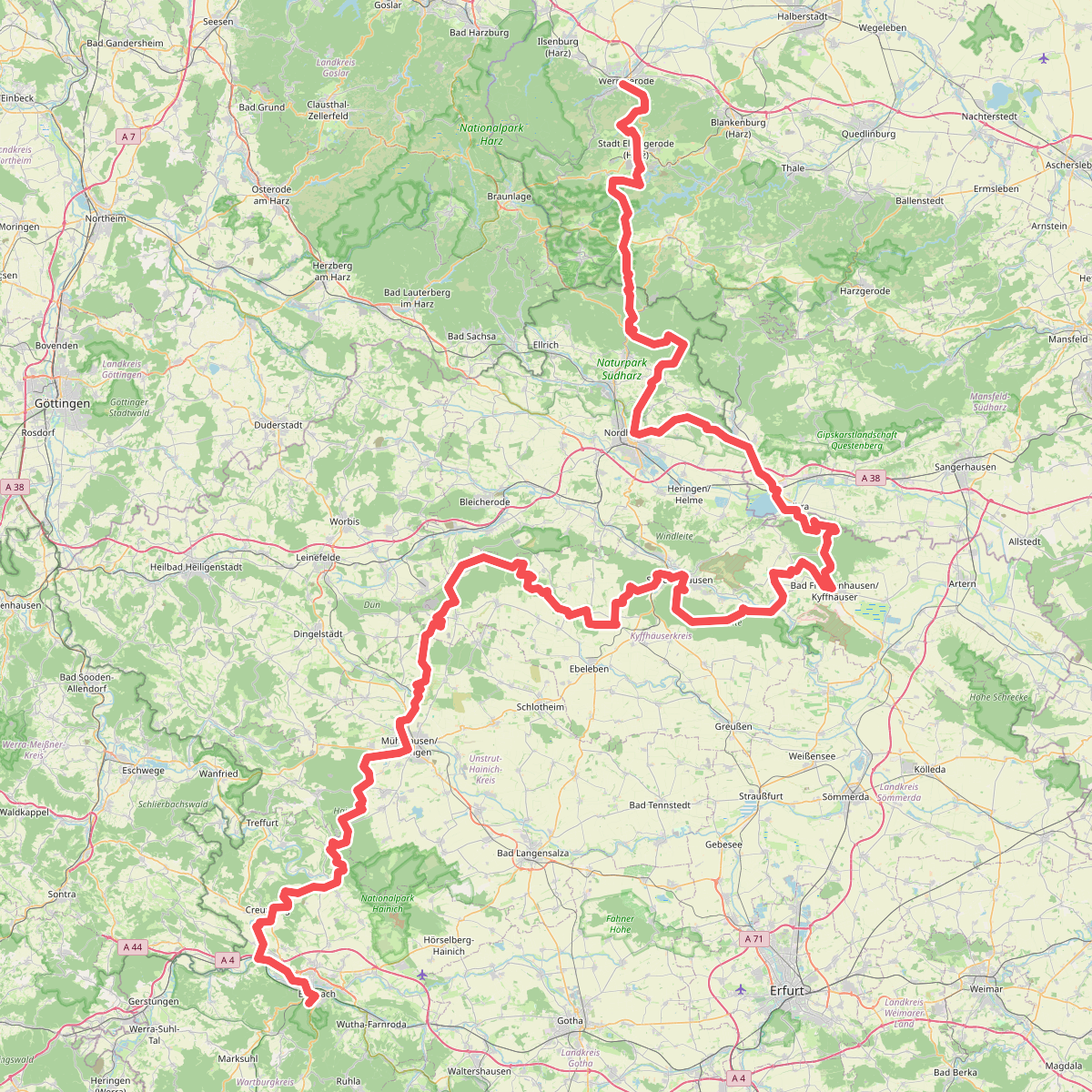 Hauptwanderweg Eisenach – Wernigerode (blaues Andreaskreuz)