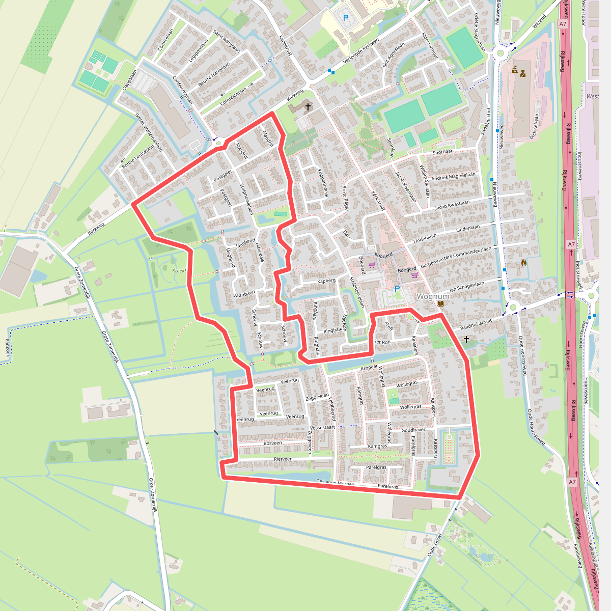Kreekbosroute (rood)