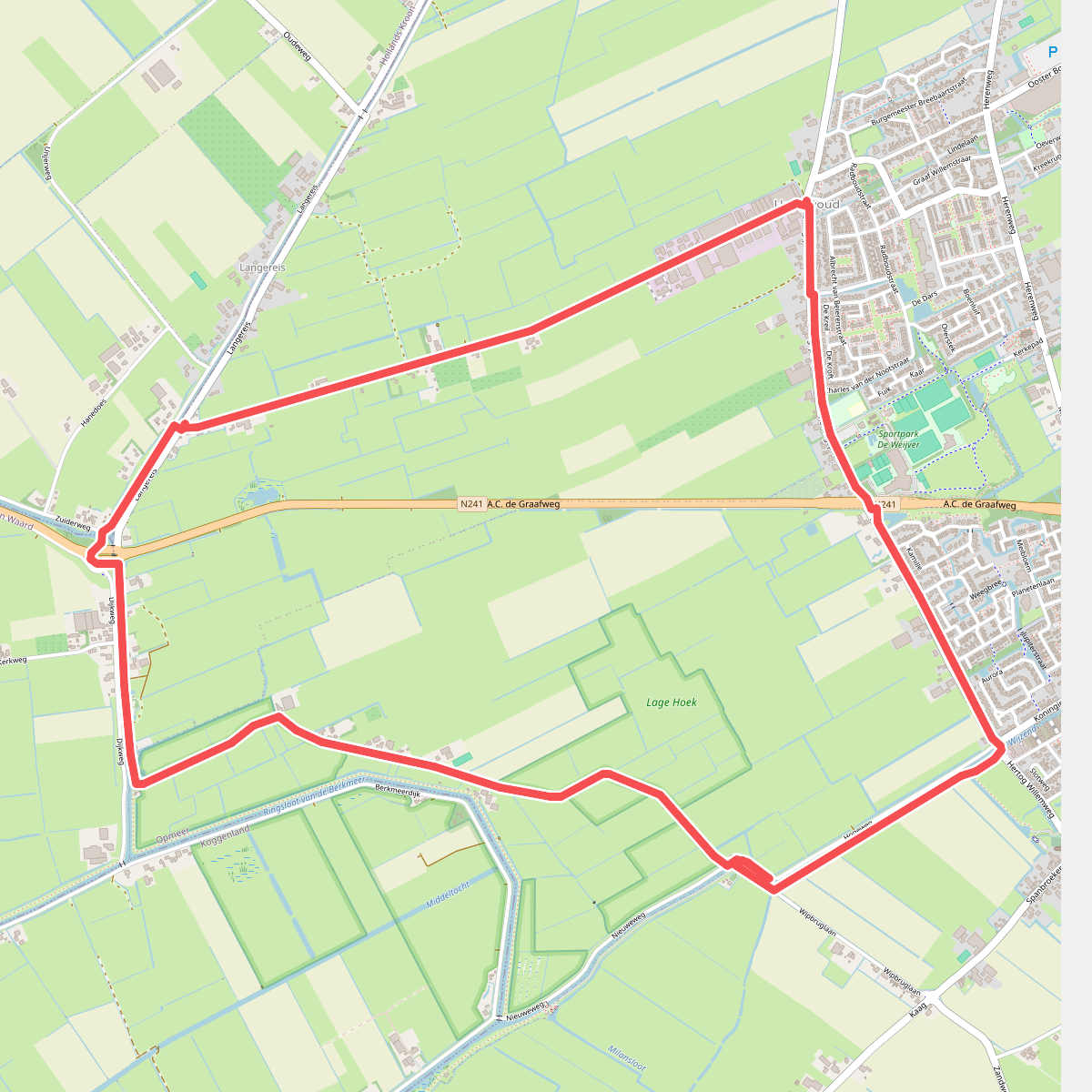 Rondje Lage Hoek (paars) vanaf startpunt Spanbroek- Opmeer